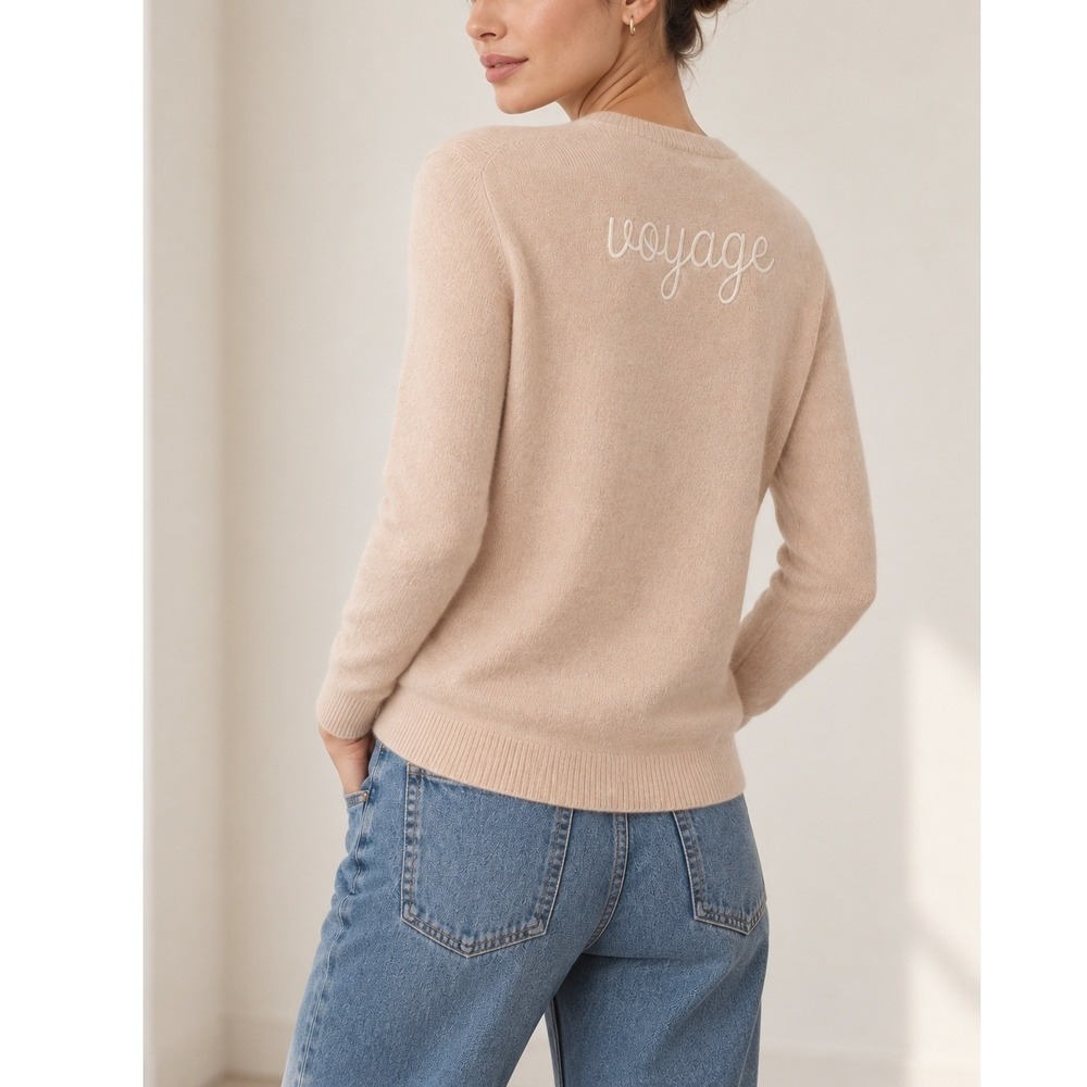 NAKEDCASHMERE Voyage Sweater Small Beige Crewneck Embroidered Back Knitwear
